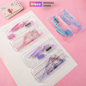 combo bao gồm đầy đủ bút, thước, compa, vở, hộp bút và túi đựng